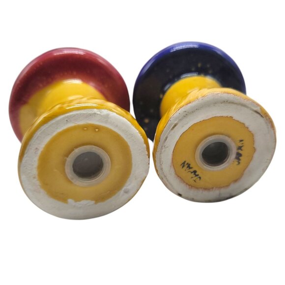 Vintage Ceramic Mushroom Salt & Pepper Shakers Japan Red & Blue Tops - Picture 5 of 11